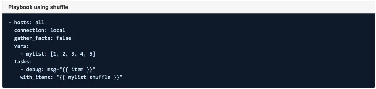 Codebeispiel: Ansible-Playbook mit shuffle-Filter
